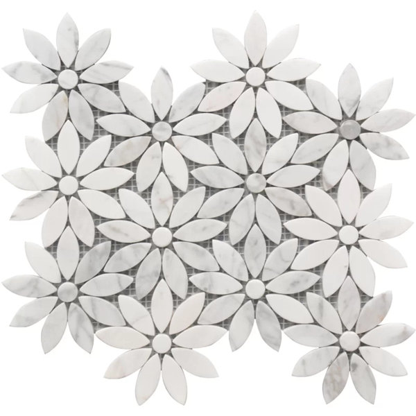 Porpora Carrera Marble Daisy Field Flower Mosaic Tile Honed